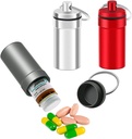 3 팩 방수 알루미늄 Pill Fob 컨테이너, EFFIET 니트로 병 홀더 Nitroglycerin 알약 케이스 의학 주최자 분배기 용 긴급 키 체인 알약 홀더 (실버 매트 레드)
