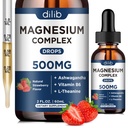 Triple Magnesium Complex Supplement-Magnesium Glycinate, Citrate, Malate Liquid Drops 500mg with Ashwagandha, L-Theanine, 비타민 B6 for Stress Relief, Sleep, Muscle Support-Strawberry 풍미