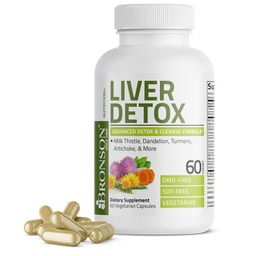 Bronson Liver Detox Advanced Detox & Cleansing Formula Supports Health Liver Function with Milk Thistle, Dandelion Extract, Turmeric, Artichoke Leaf & More, Non-GMO, 60 채식 캡슐