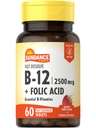 Sundance Fast Dissolve Vitamin B-12 | Folic Acid | 2500mcg | 60 개 | 천연 베리 맛 | 채식주의, 비 GMO 및 글루텐 무료 보충