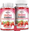 철 Gummies - 칼슘, 아연, Folate & 비타민 B12, C, 성인 & 아이를 위한 B6 - 철 결핍, 빈혈, 채식주의자를 위한 혈액 건축업자 & 에너지 지원 - 2 팩 Strawberry Flavour, 60 Gummies
