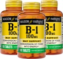 Mason 자연적인 비타민 B1 (Thiamin) 100 mg의 에너지로 음식의 건강한 변환은, Nerve와 Immune 건강, 100개의 정제 (포장 3)를 지원합니다