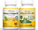 Vegan Vitality Health Booster Bundle - Vegan D3 + K2 및 Vegan Omega 3 조류 오일. 면역력, Vegans 및 채식주의 에너지 전반적인 건강을 기반으로 한 고강도 플랜트