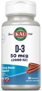 KAL 비타민 D3 Chewables 50 mcg, Cholecalciferol로 비타민 D 2000 IU, 설탕 자유로운, 자연적인 Cinnamon 풍미 D3 비타민, 면역 지원 & 뼈 건강, 100개의 서빙, 100개의 Chewables