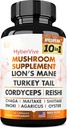 버섯 보충교재 10x Complex - 사자 Mane, 터키 꼬리, Cordyceps, Reishi, Chaga, Maitake, Shiitake, Oyster 추출물 버섯 - Nootropic 두뇌 지원은 기억과 초점을 위해 보충합니다