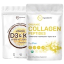 마이크로 성분 비타민 D3 10000 iu + K2 200 mcg 코코넛 오일 Softgels & 유기 교원질 펩티드 분말 뭉치 2 팩 | 정유 유형 I & III Bovine 교원질
