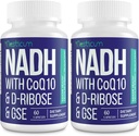 NADH 50mg + CoQ10 200mg + D-Ribose 150mg 보충교재, 밀어주는 NAD+ 면역 체계, 세포 에너지, 초점, 감소된 니코틴아미드 아데닌 Dinucleotide, 120 Veggie 캡슐을 위한 보충교재
