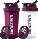 Utopia Home Protein Shaker Bottle - (팩 2) 28-Ounce Shaker Bottle For Protein Mixs - 피트니스 스포츠 클래식 단백질 믹서 셰이커 병 (Plum & Clear/Plum)