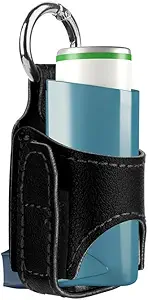 2pcs 휴대용 Asthma Inhaler 홀더, 경량 PU 가죽 방어적인 여행 Handy Asthma Inhaler 케이스 성인과 아이를 위한, 머리만 (검정)