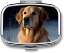 Golden Retriever Pill Box 2 Compartment 휴대용 알약 케이스 포켓 Purse Daily Medicine Container 용 일일 스퀘어 알약 주최자 비타민 물고기 오일 여행 선물