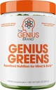 Genius 브랜드 인 Genius Greens - 건강한 마음과 면역 지원을위한 녹색 분말 - 유기농 야채, 블루 베리 및 사자 Mane - 편리한 음료 혼합 - Pleasant Taste - 20 서빙