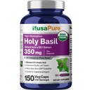 NusaPure USDA 유기성 분지 캡슐 20:1 추출물, 7,000mg에 동등한 350 mg | 150 Vegan 모자 | Tulsi Holy 분지 잎 추출물 | 2.5% Ursolic 산 | Non-GMO