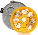 INVODA Weekly Pill 주최자 7 Compartment Rotating Pill Box for Daily Medication & Vitamins - 휴대용 여행 알약 케이스 물고기 오일 보충제 비타민 주최자 (Orange+Bag)