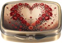 Dynippy Pill Case Pill Box with Mirror Retro Pocket 2 Compartment Medicine Case Vitamin Pill 주최자 for Pocket Purse and Travel (Retro-Rose Heart Wreath)