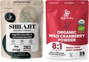 정글 분말 궁극적 인 활력 번들 : 5oz Shilajit 분말 및 5oz 유기 야생 크랜베리 분말 - 에너지, 면역 지원, 베이킹을위한 슈퍼 푸드 추출, 스무디, USDA 인증