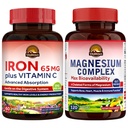 Vitalitown 마그네슘 Complex 보충교재 500mg & 65mg 여성 남자를 위한 철 보충교재, 수면, 근육, 혈액 건물 & 에너지 개선을 위한