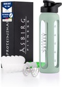 피트니스 | 24 oz Glass Protein Shaker Bottle – BPA-Free, 누설 뚜껑, 스테인레스 스틸 믹싱 볼 & 실리콘 슬리브 – 스무디, 쉐이크 및 프리 운동을위한 체육관 쉐이커 – 파스텔 그린