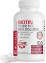 Bronson Biotin 10,000 MCG Lozenges 빠른 용해 높은 효능 지원 헤어, 피부 및 손톱 혼합 베리 맛 - 비 GMO, 180 채식 Lozenges