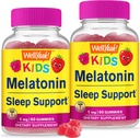 WellYeah Kids Melatonin Gummies 1 mg (2 팩) - 약물 무료 수면 보조 거미 보충, 아이들을위한 수면 지원 - 글루텐 무료, 젤라틴 무료, 비 GMO, 채식 - 천연 소스 풍미 - 60 Gummies