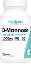여성 1300mg 90 캡슐을 위한 크랜베리 추출물을 가진 Nutricost D-Mannose