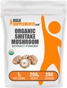 BulkSupplements.com 유기 Shiitake 버섯 추출물 분말 - 유기 Shiitake 버섯 분말 보충, 면역 지원 - Vegan & 글루텐 무료, 서빙 당 1g, 250g (8.8 oz) (팩 1)