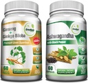 Holistic Well-Being 용 GreeNatr 프리미엄 번들 : 유기 Ashwagandha 캡슐, 스트레스 완화를위한 검은 후추와 함께, 플러스 Ginseng + Ginkgo Biloba 정제, 전통적인 에너지 부스터.