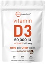 마이크로 성분 비타민 D3 50,000 IU + K2 MK-7 200 mcg, 240 Softgels | 버진 코코넛 오일 | 2-in-1 Bone, Immune & Heart Support | 삼키기가 쉽고 비 GMO