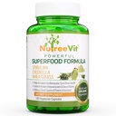 NutreeVit 순수 100 % 유기 Spirulina + Chlorella + Wheatgrass - 에너지 부스터, 면역 지원, 강력한 Superfood 항산화 - Veggie 캡슐 | 500mg