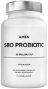 Amen Probiotics 보충, SBO Probiotic 및 유기 Prebiotics, 50 억 CFUs, 선반 안정, 냉동 필요 없음, Flora Daily Probiotic Formula for Women & Men, Vegan & Non-GMO, 60 캡슐