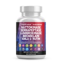 청결한 Nutraceuticals Nattokinase 4000 FU Serrapeptase 120000 SPU Bromelain Papain Papaya Enzymes Rutin 추출물 Amla 마그네슘 비타민 B6 & VIT C 캡슐을 가진 Lumbrokinase 효소 보충교재