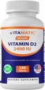 Vitamatic 비타민 D2 60 mcg (2400 IU) - Ergocalciferol - 180 채식 정제 (180 정제) (1 병)