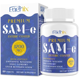 1200 MG SAM e는 뇌, 계류, 합동 및 간결, 높은 흡수 SAM-e (S-Adenosyl-L-Methionine)를 위한 보충 CoQ10, 5-HTP, Enteric 입히는 60 정제, Vegan를 입혔습니다