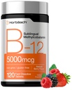 Horbäach B12 비타민 5000 mcg | 120 빠른 용해 정제 | Sublingual Methylcobalamin | 채식주의, 비 GMO 및 글루텐 무료 보충