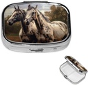 Pill Case Pill Box with Mirror Small Pill 주최자 2 Compartment Two Horse Travel Pillbox for Purse 또는 Pocket Portable Pill Container 귀여운 약 주최자