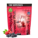 PowderVitamin Electrolytes Powder Plus (100 인분) 라즈베리 전자 분말, Zero Calorie, Keto, 0 설탕, Maltodextrin, 1000mg 칼륨, 120mg 칼슘, 120mg 마그네슘, 에너지 하이드로 션 파우더