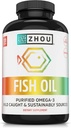 Zhou 물고기 기름 - 여성 & 남자를 위한 물고기 기름 보충교재, Omega 3 지방산, 성인을 위한 DHA & EPA의 자연적인 근원, Burpless, 순수한, 심장 & 합동 건강 - 120 Softgels