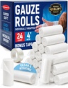 Gauze Rolls - 24 Pack - 4" x 4.1yd Breathable에 의하여 구르는 가제트 - 상여 테이프로 개별적으로 감싸 - 부상을 위한 첫번째 원조 따르는 뻗기 포장 - 모듬 포장