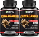 BEBEFEN Ashwagandha 캡슐 - 블랙 페퍼 추출물을 가진 7550mg 공식 알약 - 에너지 지원을 위한 90의 캡슐 Ashwagandha 보충교재 - 3 달 공급 (2의 포장)