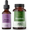 HERBAMAMA Nerve 지원 및 Rhodiola 키트 - Nerve 지원 액체 Complex의 번들 2 fl oz & Rhodiola Rosea 캡슐 - Vegan, Non-GMO, Sugar & Alcohol-Free, 2 Pack