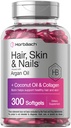 Horbäach Hair Skin and Nails Vitamin | 300 Softgels | Biotin and Collagen | Argan Oil and Coconut Oil과 주입 | 비 GMO, 글루텐 무료 보충