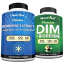 Nutrivein Premium DIM & Berberine 보충 번들 : Bioperine과 높은 흡수 Berberine & DIM 보충 - Hormonal Balance, Digestive Regularity, Metabolism 및 전반적인 웰빙