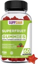 Vegan Superfruit 거미 비타민. Superfruit Gummies w/Vitamin A C E 유기 실리카. 교원질 형성, 아름다움 & 놀을 위한 Superfruit. 식물 기반, 비 GMO, 글루텐 프리, 젤라틴 프리. 60 CT
