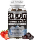 Shilajit Gummies - 85 + Trace 무기물, Fulvic 산 및 Phytonutrients와 600 mg 천연 유기 Shilajit 수지 - Strawberry 풍미 - 에너지, 면역 지원 - 60 Gummies, 1 개월 공급