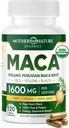 Mother Nature Organic Maca Root Capsules - 1600mg, 120 Vegan Capsules - Non GMO Peruvian Yellow, Red & Black Maca for Men & Women - 에너지, 호르몬, 두뇌 및 체중 웰빙
