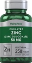 배관 바위 킬레이트 아연 50mg | 250 정제 | 글루코트 | 채식주의, 비 GMO, 글루텐 무료 보충