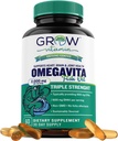 비타민 OmegaVita 물고기 기름을 성장하십시오: 800 mg EPA 600 mg DHA Omega 3는 심장, 뇌 & 면역 지원, 흡수성 세 배 힘 물고기 기름 보충교재 - 봉사 당 2000 mg, 30 일 공급을 보충합니다