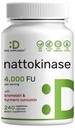 Nattokinase Supplement 4,000 FU Per 서빙, 240 Veggie 캡슐 - Bromelain, Turmeric Curcumin 및 Black Pepper Complex가있는 일본 Natto - 소화 효소 및 심장 건강 - Non-GMO, Vegan