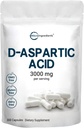 Micro Ingredients D-Aspartic Acid 3,000mg Per 서빙, 300 캡슐 | 에너지, 테스토스테론 및 성능 지원 | 비 GMO, 글루텐 프리, Soy-Free