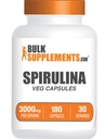 BulkSupplements.com Spirulina 캡슐 - 그린 슈퍼 푸드 보충, Spirulina 보충 - Vegan, 서빙 당 6 캡슐, 180 개 (팩 1)
