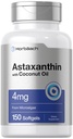 Horbäach Astaxanthin 4mg | 150 Softgels | Microalgae의 보충 | 코코넛 오일 | Non-GMO, 글루텐, 소이 무료